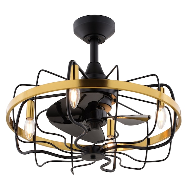 Vaxcel Kenton Black and Gold Brass Contemporary 21-in. Fandelier Ceiling Fan with Cage Light Kit & Remote F0127 - main